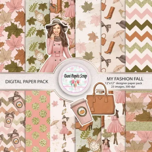 KIT 23 PAPÉIS E CLIPARTS DIGITAIS SCRAP MY FASHION FALL