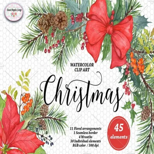 Kit Cliparts Natal Aquarela