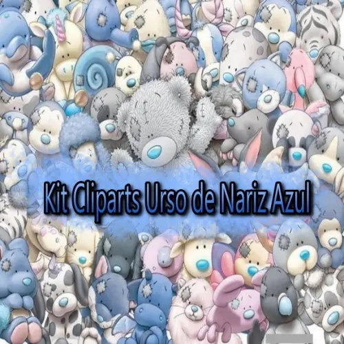 Kit Cliparts Digital Urso de Nariz Azul