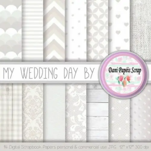 kit Digital 13 papéis Digitais wedding Cinza Scrap