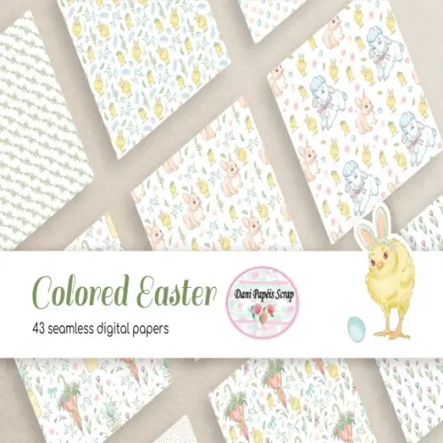 Kit Digital 43 Papéis Colored Easter