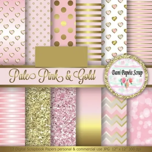 KIT DIGITAL 14 PAPÉIS SCRAP DOURADO