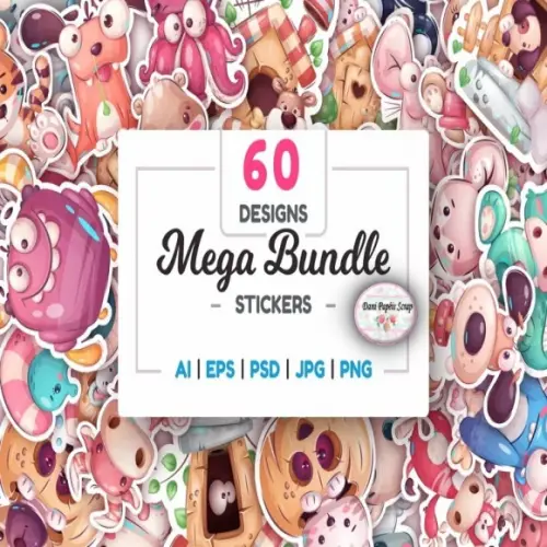 Kit Digital 60 Adesivos para Imprimir