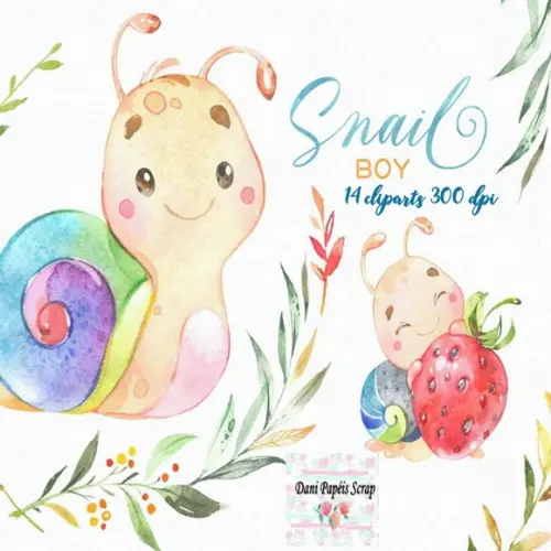 Kit Digital Aquarela Caracol Menino