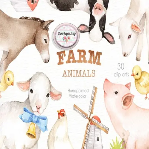 Kit Digital Aquarela Farm Animals