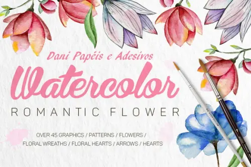 Kit Digital aquarela romantic flower