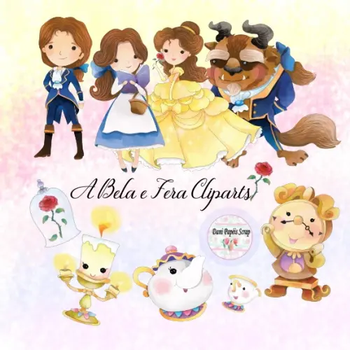 Kit Digital Clipart Cute A Bela e a Fera