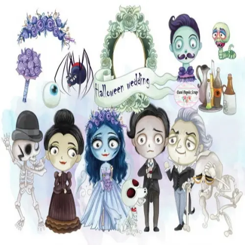 Kit Digital Clipart Cute Halloween Wedding
