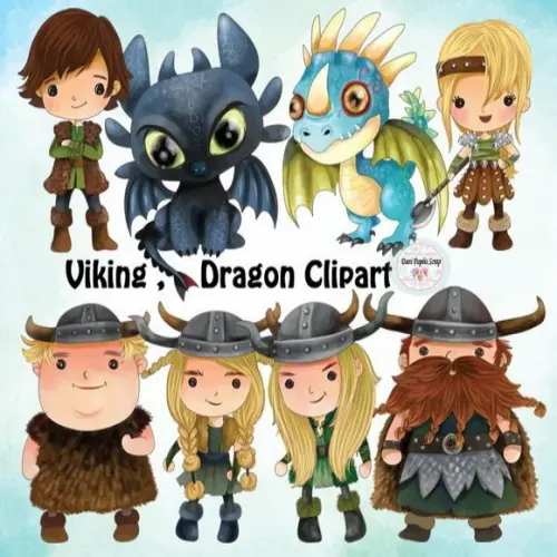 Kit Digital Clipart Cute Viking Dragon