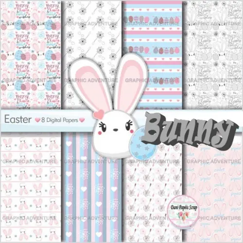 Kit Digital Easter Bunny Clipart e Papéis