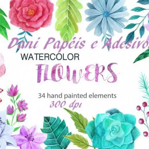 Kit Digital Flowers Aquarela