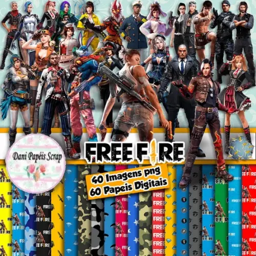 KIT DIGITAL FREE FIRE 40 CLIPARTS 60 PAPÉIS