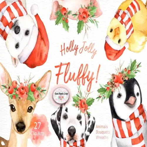 Kit Digital Holly Jolly Fluffy Animais Natal