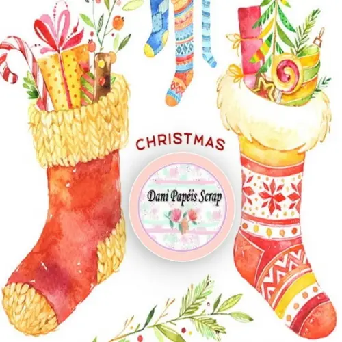 Kit Digital Natal Aquarela Meias