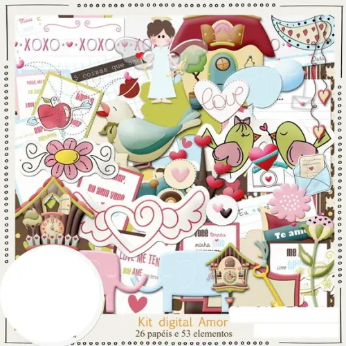 Kit Digital Papéis e Cliparts Scrap Amor