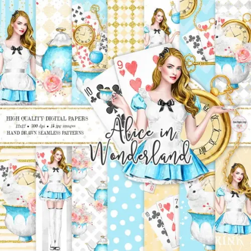 Kit Digital Papel Alice Wonderland Hora Chá