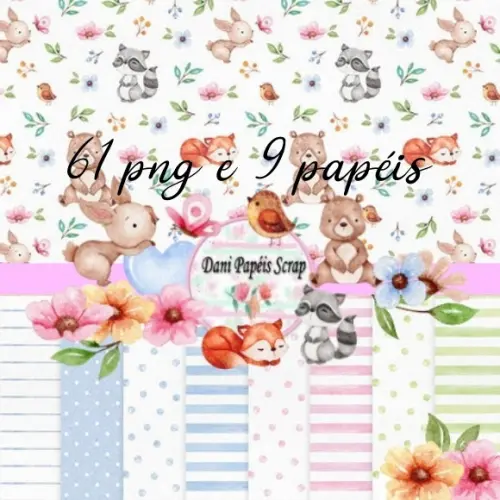 Kit Digital Papel Animais da Floresta Cute