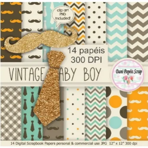 Kit Digital Papel Baby Vintage Menino