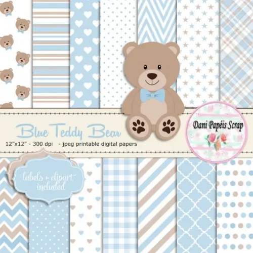 Kit Digital Papel Blue Teddy Bear