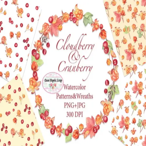 Kit Digital Papel Cloudberry And Cranberry 7 Papéis