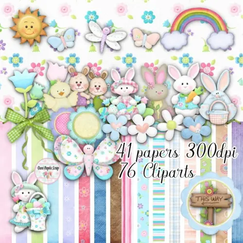Kit Digital Papel Coelhinhos e Borboletas