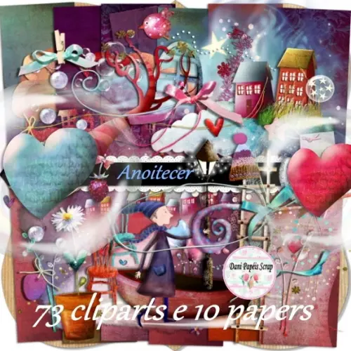 Kit Digital Papel e Cliparts Anoitecer