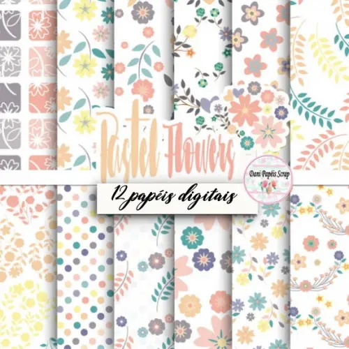 Kit Digital Papel Flores Pastel New