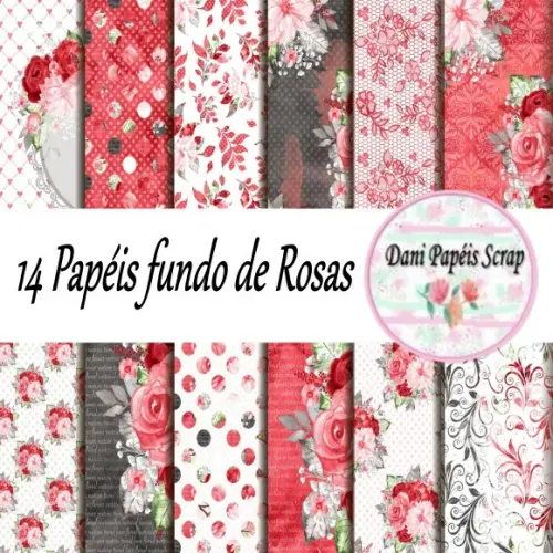 Kit Digital Papel Fundo de Rosas