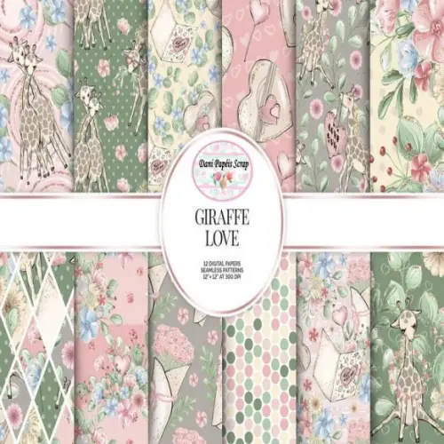 Kit Digital Papel Giraffe Love