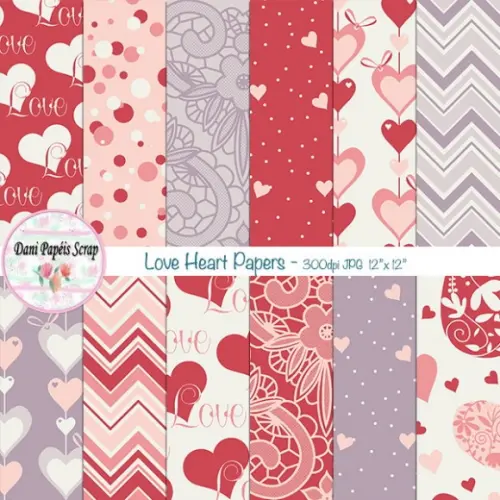 Kit Digital Papel Love Heart