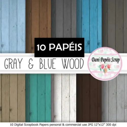 Kit Digital Papel Madeira Azul e Cinza