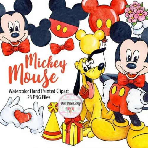 Kit Digital Papel Mickey Mouse Lápis de Cor