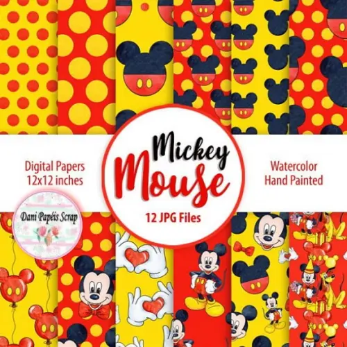 Kit Digital Papel Mickey Mouse Lápis de Cor