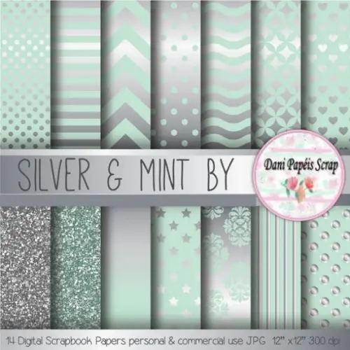 Kit Digital Papel Prata e Menta