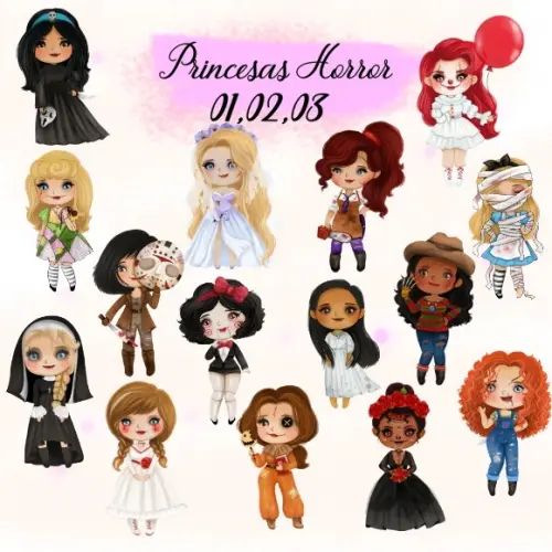 Kit Digital Princesas Horror Aquarela