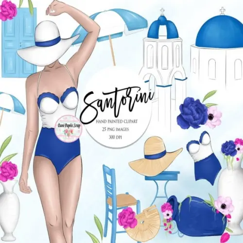 Kit Digital Santorini Vacation Clipart