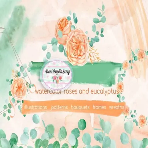 Kit Digital Scrapbook Rosas e Eucalipto Aquarela