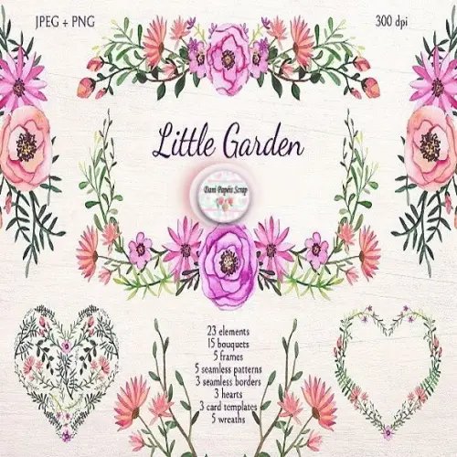 Kit Digital scrapbook Little Garden Aquarela