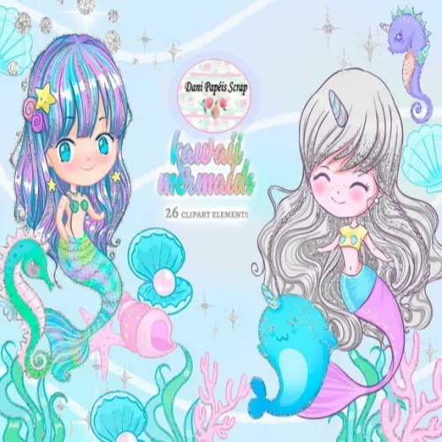 Kit Digital Sereias Kawaii