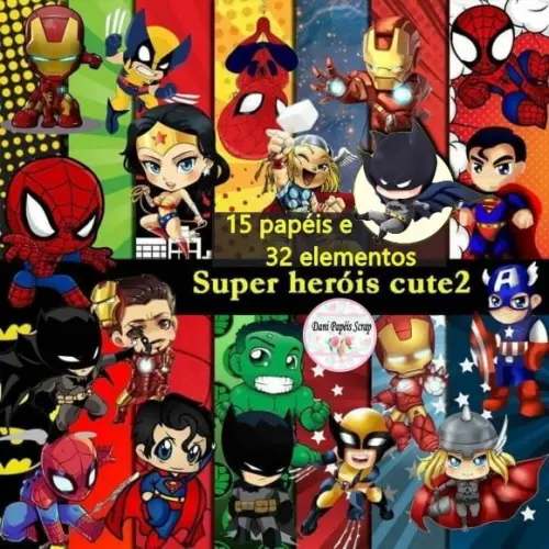 Kit Digital Super Herois Cute 32 Elementos