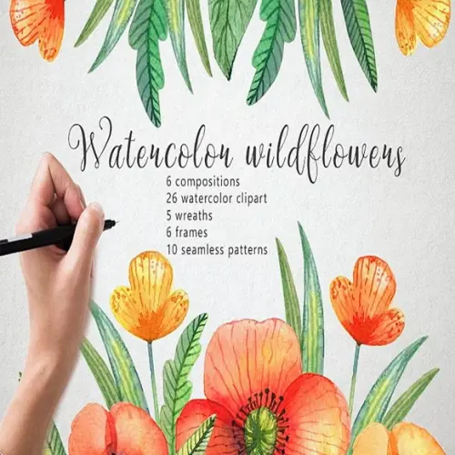Kit Digital Watercolor Wildflowers scrapbook