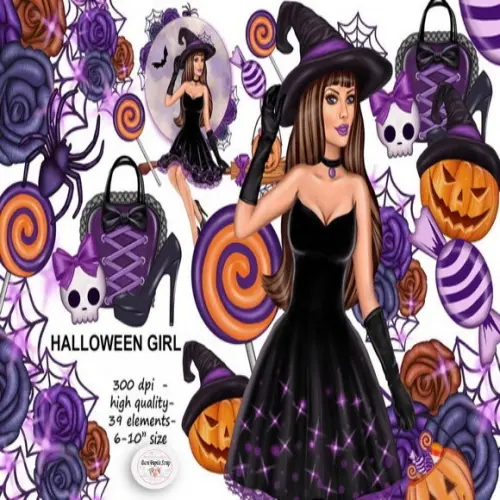 Kit papéis e Cliparts Digitais Scrap Halloween Garotas