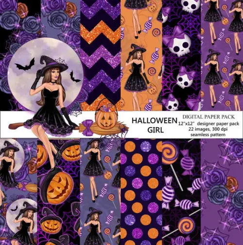 Kit papéis e Cliparts Digitais Scrap Halloween Garotas