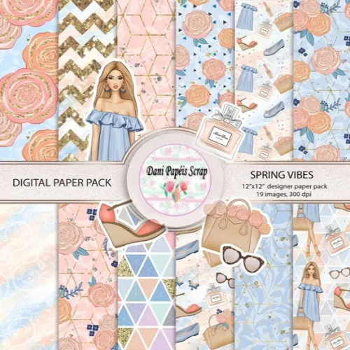 KIT PAPÉIS E CLIPARTS DIGITAIS SCRAP SPRING VIBES