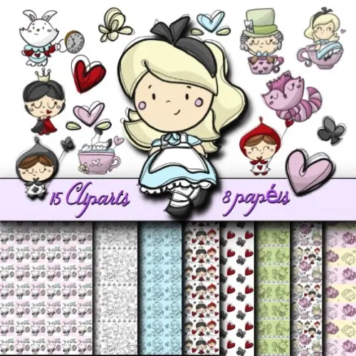 Kit Papel Digital Alice in Wonderland