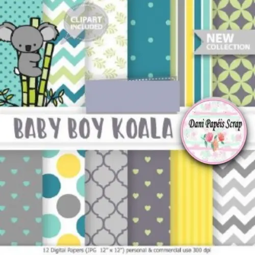 Kit Papel Digital Baby boy Koala