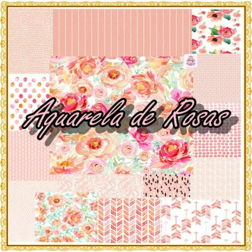 Kit Papel Digital aquarela de Rosas 15 papéis para scrapbook