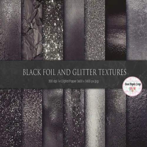 Kit Papel Digital Black Foil And Glitter Textures