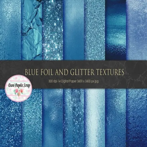 Kit Papel Digital Blue Foil And Glitter Textures