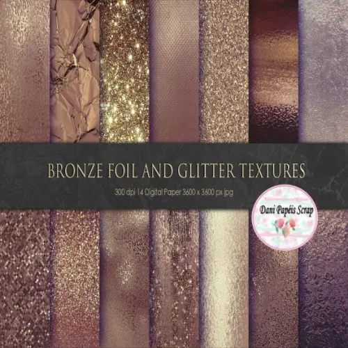 Kit Papel Digital Bronze Foil And Glitter Textures